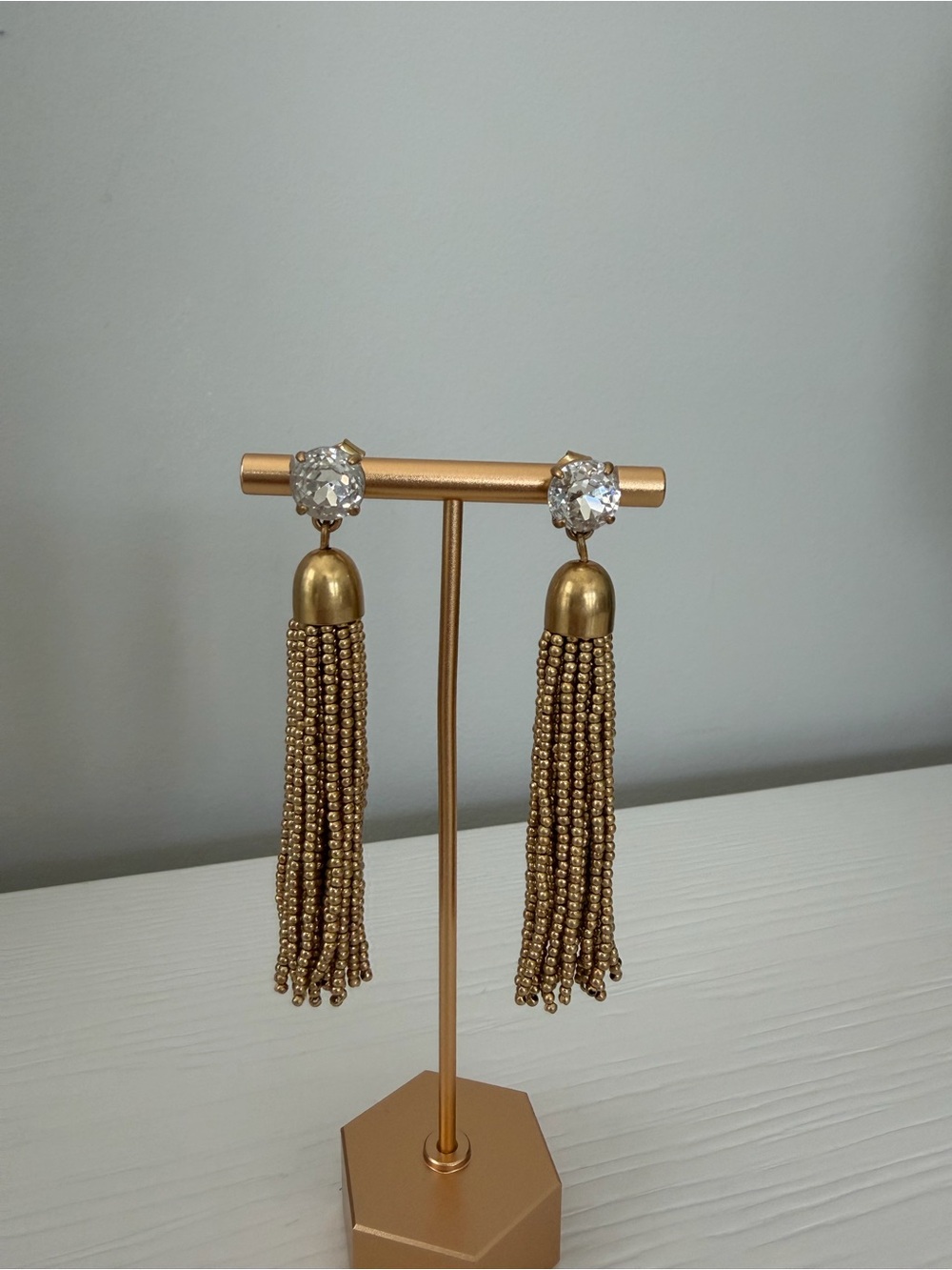 Banana Republic Gold Beaded Tassel Earrings with Crystal Studs